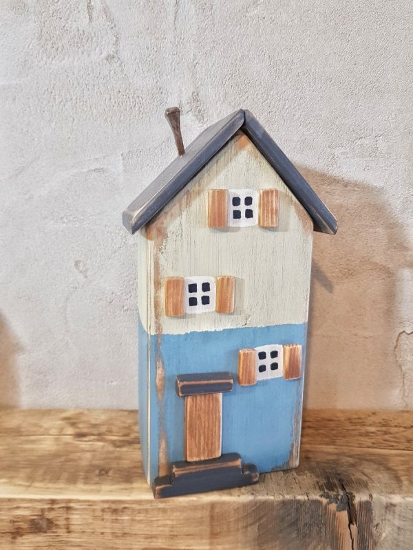 Drewniany domek oliwka/niebieski