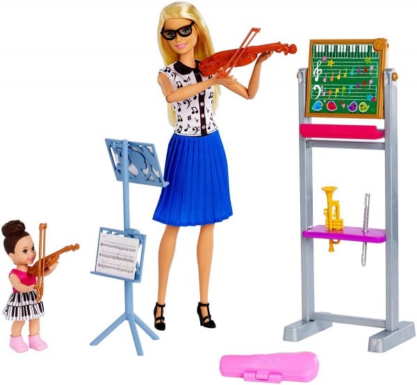 Lalka BARBIE Nauczycielka Muzyki 2 Lalki SKRZYPCE Mattel FXP18