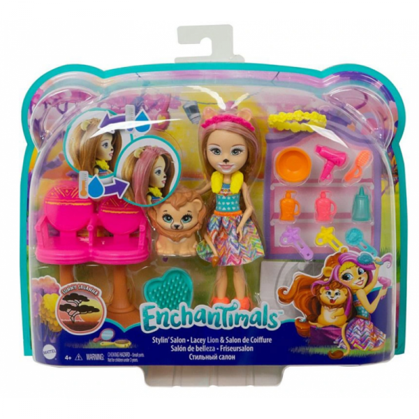 ENCHANTIMALS Zestaw Salon Fryzur Lalka Lew Lacey