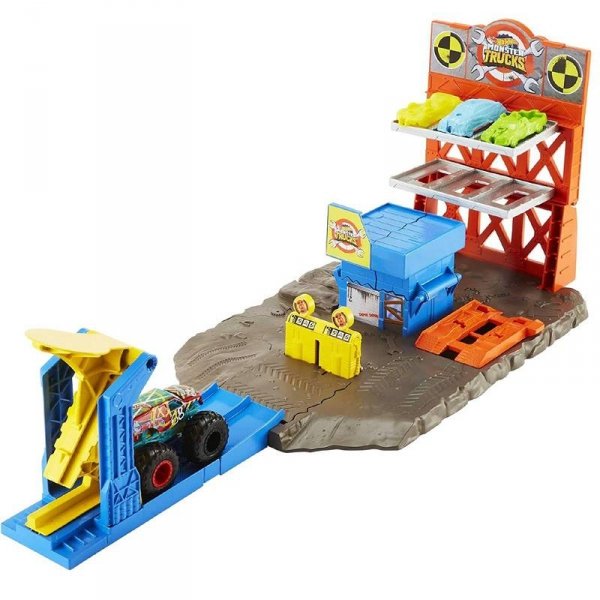 Hot Wheels Monster Truck Demolka na stacji Mattel HFB12 sztuczki kaskaderskie