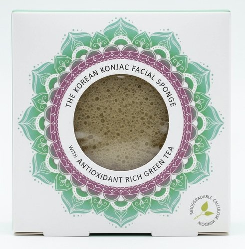 Gąbka Konjac  Mandala do twarzy ze wzmacniającą i antyoksydacyjną zieloną herbatą dla każdej cery