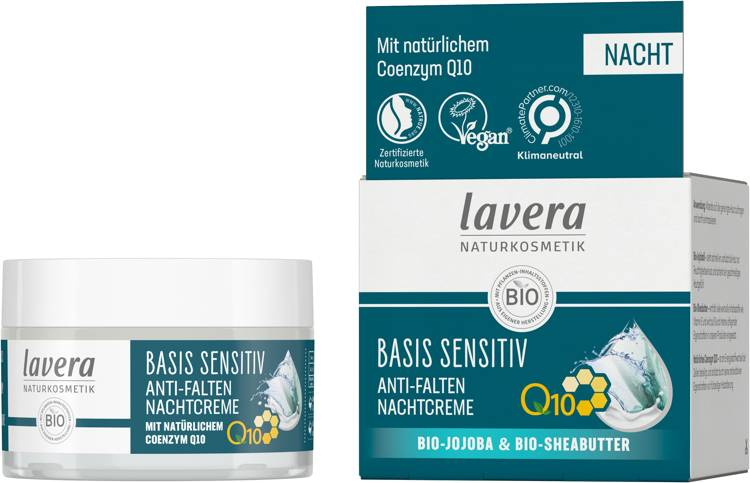 Lavera BASIS SENSITIV Przeciwzmarszczkowy krem na noc z bio-jojobą, bio-masłem shea i koenzymem Q10