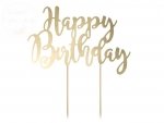 Topper na tort złoty  Happy birthday  22,5 cm