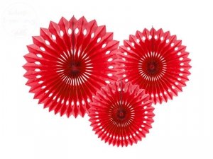 Rozety dekoracyjne czerwone 3 szt,  20-30 cm