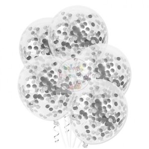 Balon przezroczyste + srebrne konfetti 30cm 1szt