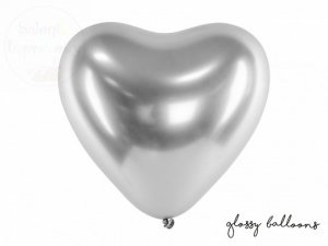 Balony Glossy - Chrom serce srebrne 30 cm 1 szt