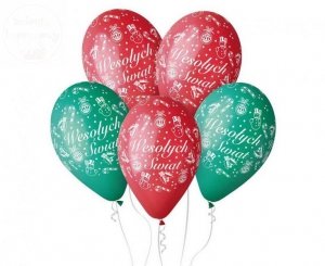 Balony 12 cali Wesołych Świąt mix kolor 5szt