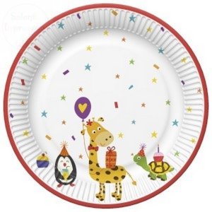 Talerzyki urodzinowe Imprezowe zwierzątka 18 cm 8 szt