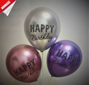 Balony Chrom z nadrukiem Happy Birthday mix