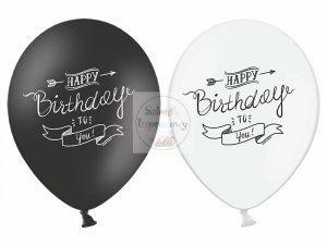Balony Happy Birthday czarny, biały pastel 1szt