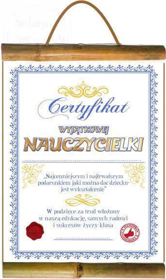 Dyplom Certyfikat wyjątkowej nauczycielki