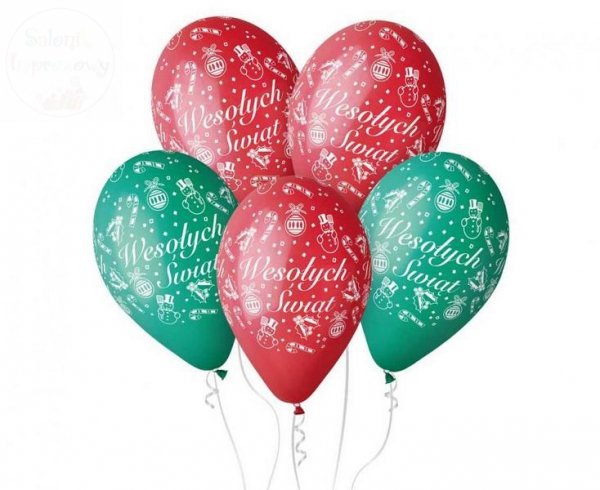 Balony 12 cali Wesołych Świąt mix kolor 5szt