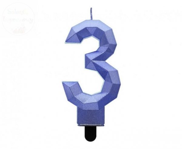 Świeczka cyferka 3 - diament ciemnoniebieski 7,6cm