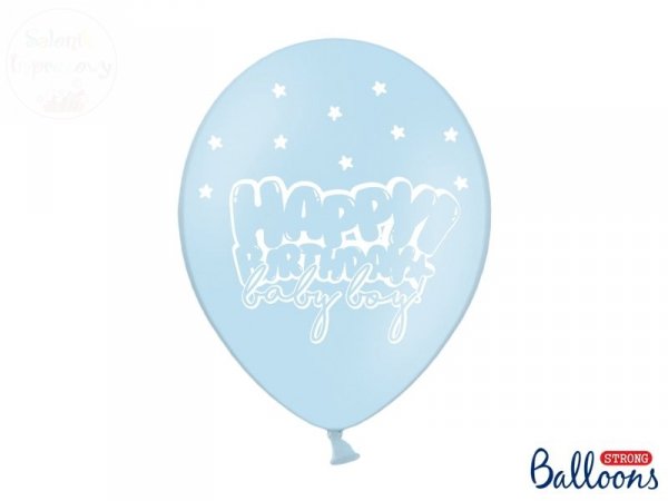 Balony pastelowe błękitne HAPPY BIRTHDAY BABY BOY