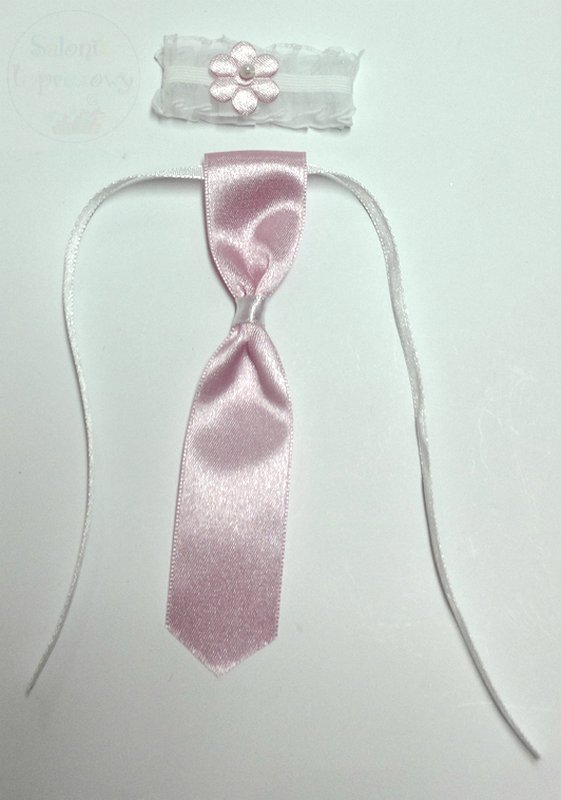 Zawieszki podwiązka + krawat różowe + białe kpl