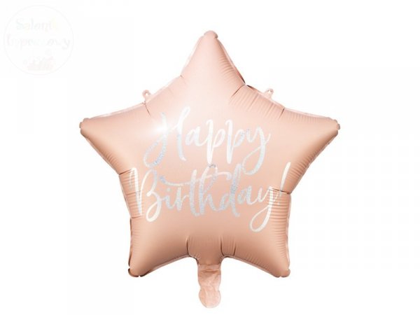 Balon gwiazdka pudrowy róż Happy Birthday 40cm