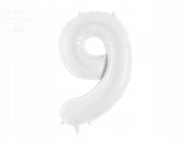 Balon foliowy cyfra 9 biała 86 cm