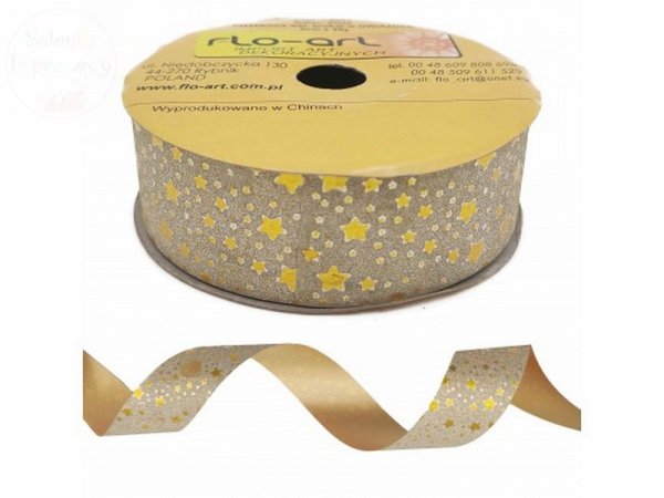 Wstążka plastikowa złota w gwiazdki 3 cm x 22m
