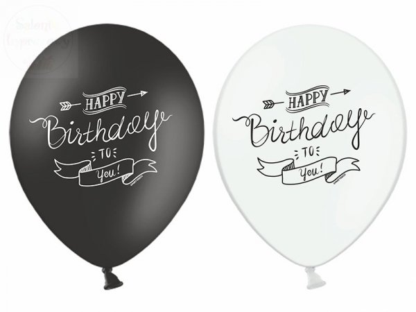 Balony Happy Birthday czarny, biały pastel 1szt