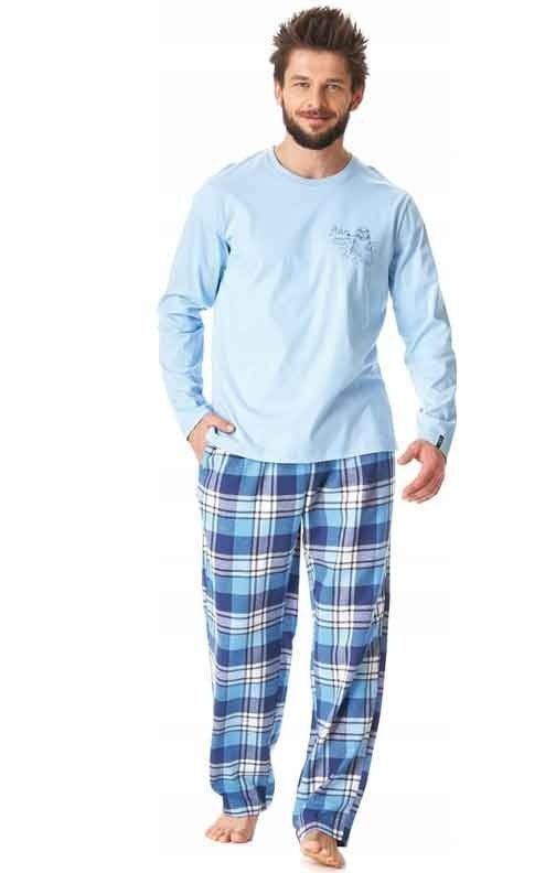 Błękitna piżama męska ze spodniami flanelowymi Key 615