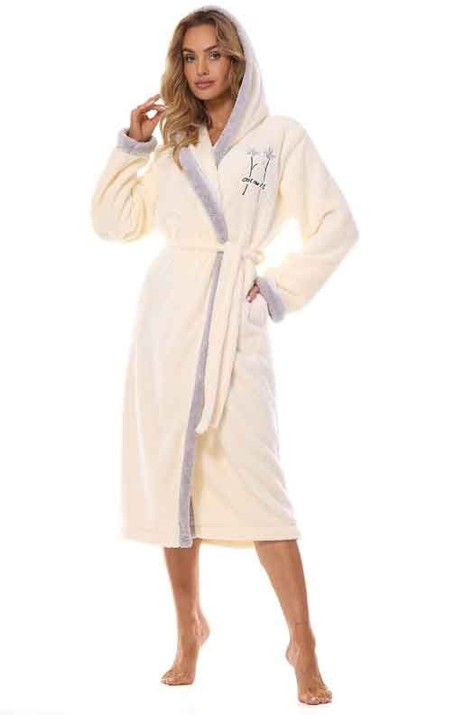 Ciepły gruby i długi szlafrok damski L&amp;L 2419 Tess długi 3XL ecru