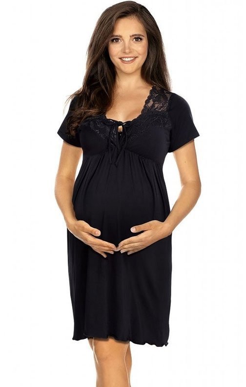 Koszula nocna ciążowa i dla mam karmiących czarna Lupoline 3012