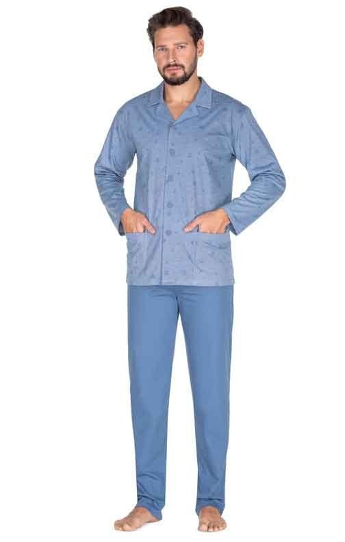 Klasyczna piżama męska niebieska z rozpinaną koszulą Regina 444 MAXI