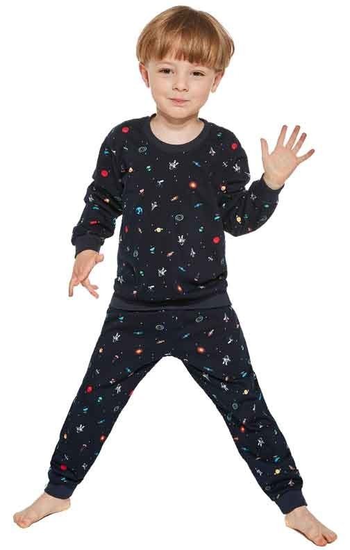 Granatowa piżama chłopięca we wzorze w kosmos
