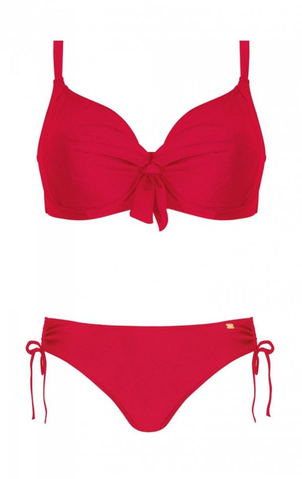 dwuczęściowy strój kąpielowy czerwony błyszczący usztywniany