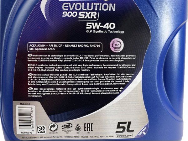 ELF EVOLUTION 900 SXR 5W40 5L RN0700 RN0710 A3/B3