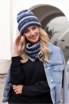 MUSCARI zimowa czapka damska w paski  z cekinami kolor jeans - Kamea
