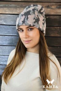 VENTURA zimowa  czapka moro beanie  kolor różowy - Kamea