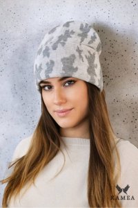 VENTURA zimowa  czapka moro beanie  kolor biały - Kamea