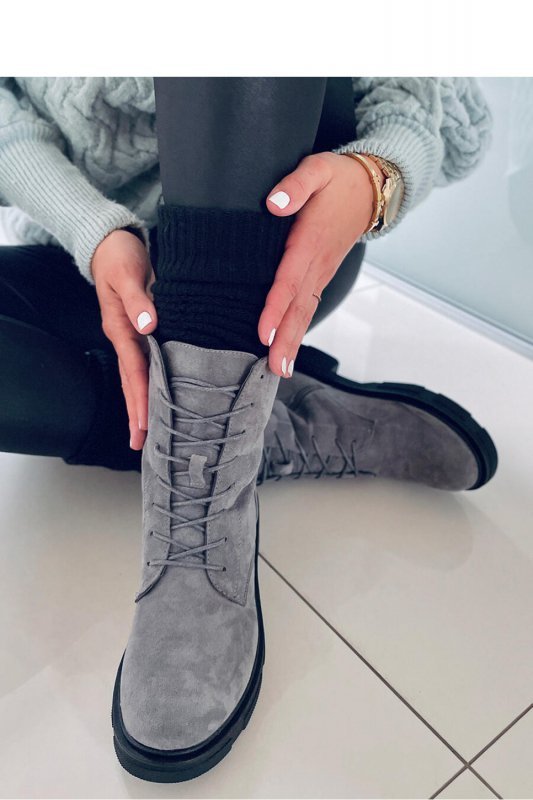 Botki sznurowane zamszowe LAVEY GREY - Inello
