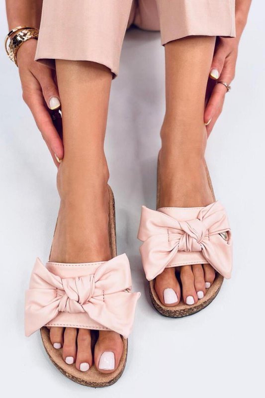Sandał Klapki korkowe z kokardą BUSSI PINK - Inello