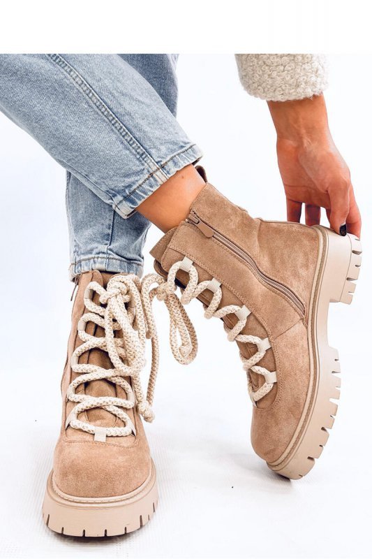 Botki sznurowane z grubymi sznurówkami SMILESS KHAKI - Inello