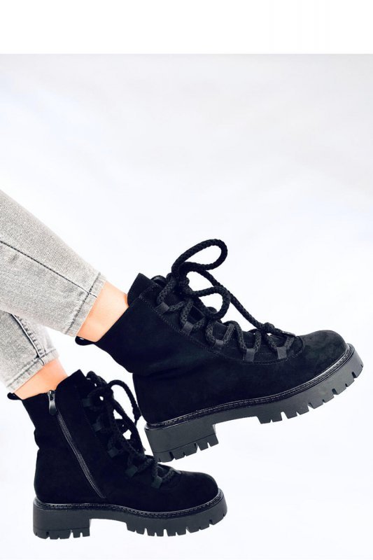 Botki sznurowane z grubymi sznurówkami SMILESS BLACK - Inello