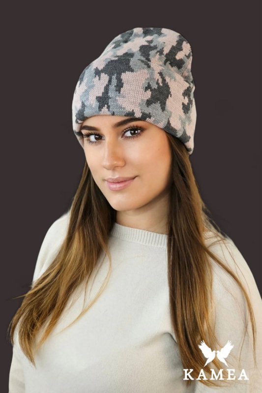 VENTURA zimowa  czapka moro beanie  kolor różowy - Kamea