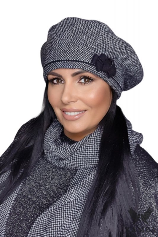 HELENA beret damski kolor czarny - Kamea