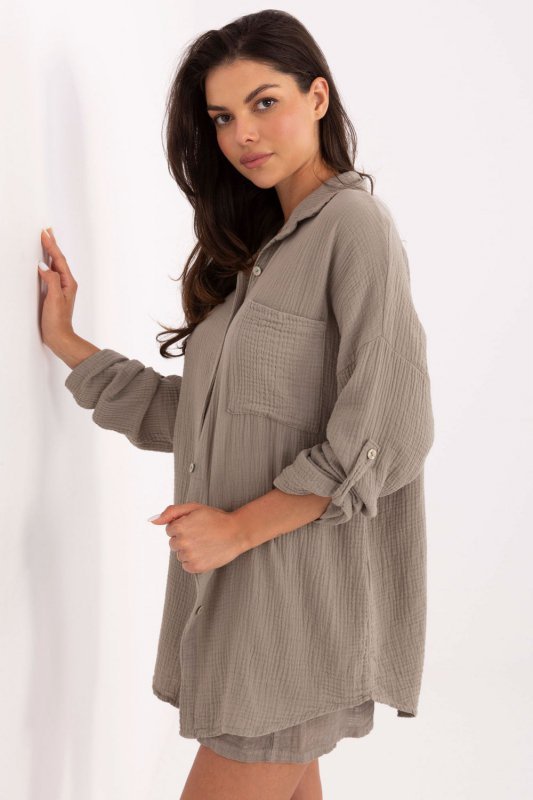 Koszula Damska Model MO-KS-9368.98 Dark Beige - Italy Moda