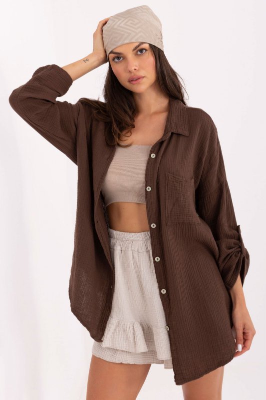 Koszula Damska Model MO-KS-9368.98 Dark Brown - Italy Moda