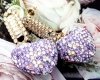 Golden earrings silk flowers