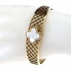 sz163 Bransoletka złota 6,5cm stal chirurgiczna bangla 316L koniczyna marokańska