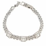 4595 Bransoletka srebrna cyrkonie 19cm pozłacana białym złotem Xuping 