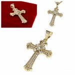 1745L Złota zawieszka błyszcząca pozłacana 14k cyrkonie krzyż