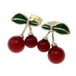 101b Kolczyki złote pozłacane wtyczki 14K wiśnie