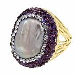 218f Pierścionek złoty pozłacany 14k perła regulowany