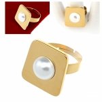 830 Pierścionek złoty stal chirurgiczna 316L nierdzewna regulowany perła