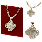 1634 Złota zawieszka cyrkonia błyszcząca pozłacana 14k koniczyna Aisadi