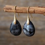 642 Kolczyki złote pozłacane wiszące 14k larwakit kamień naturalny